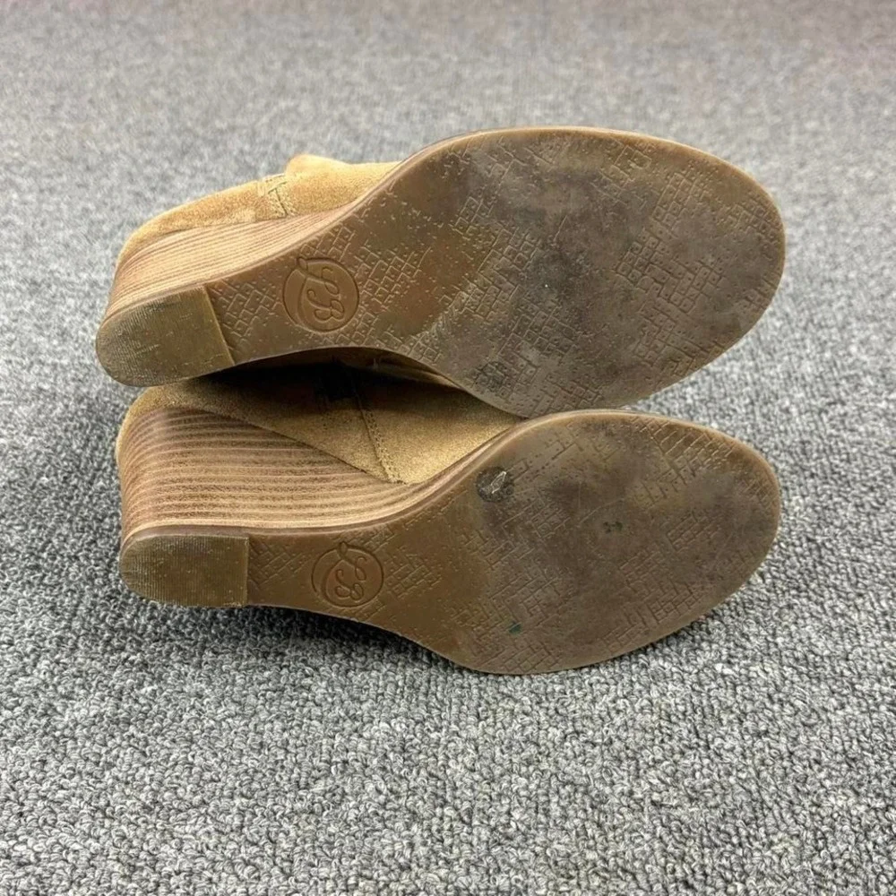 Lucky Brand Brown Leather Wedge Heel Pull On Side Zip Booties Boots Women's Sz 5